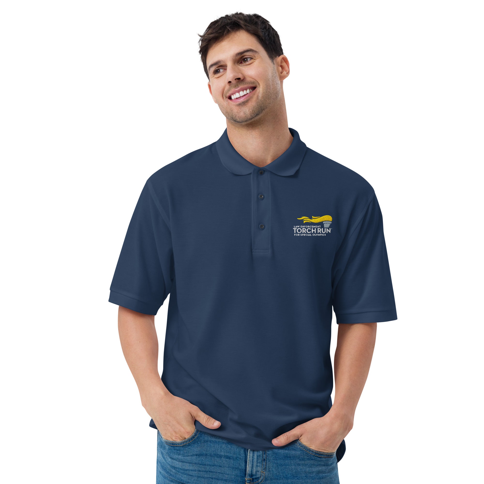 Law Enforcement Torch Run Embroidered White Logo Polo Shirt