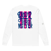 Camiseta de manga larga con el texto «Difunde la palabra: Tus palabras importan»