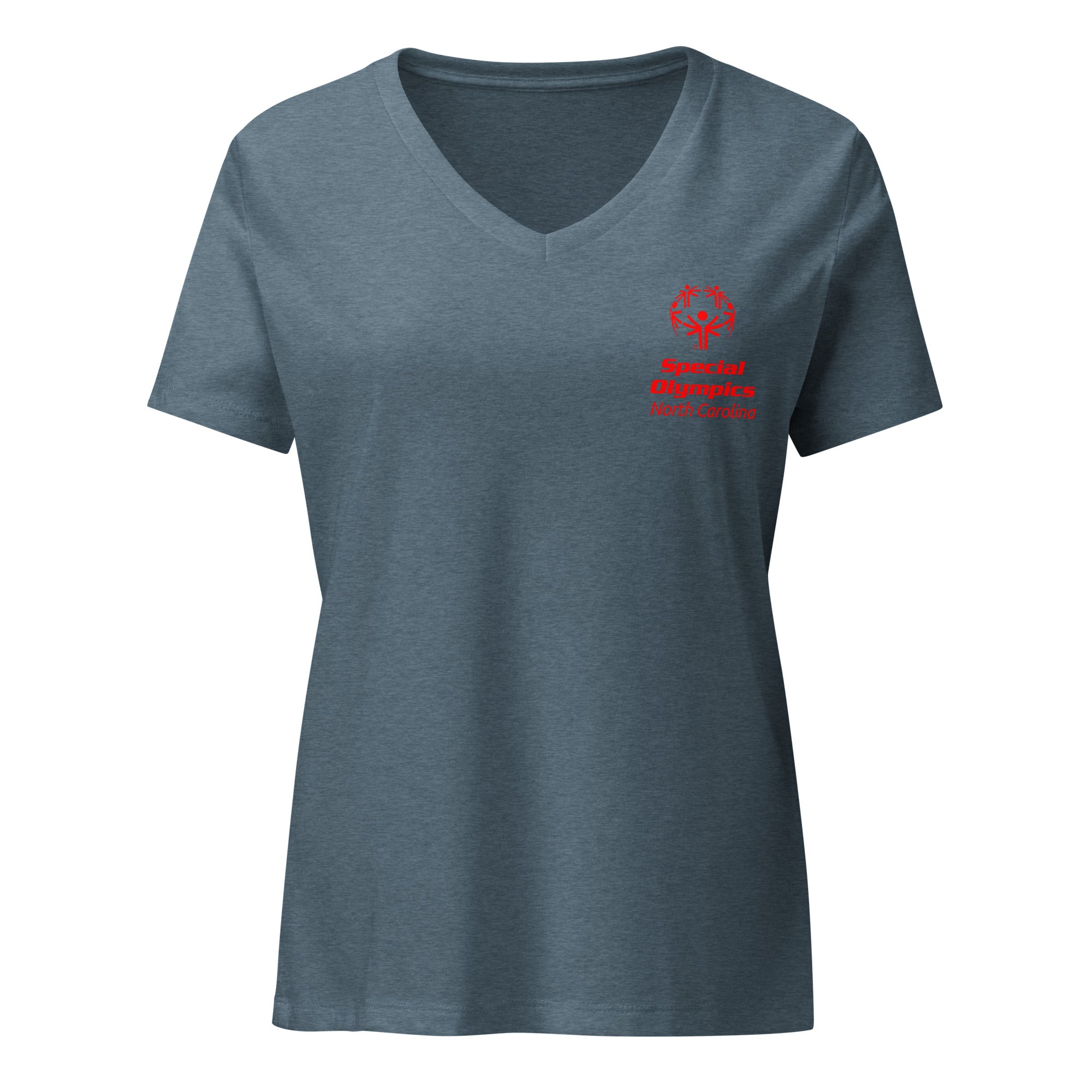 Olimpiadas Especiales Carolina del Norte Camiseta T de cuello en V para Mujeres (Global)