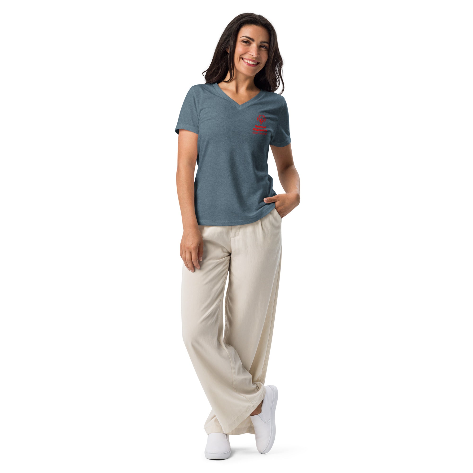 Olimpiadas Especiales Carolina del Norte Camiseta T de cuello en V para Mujeres (Global)
