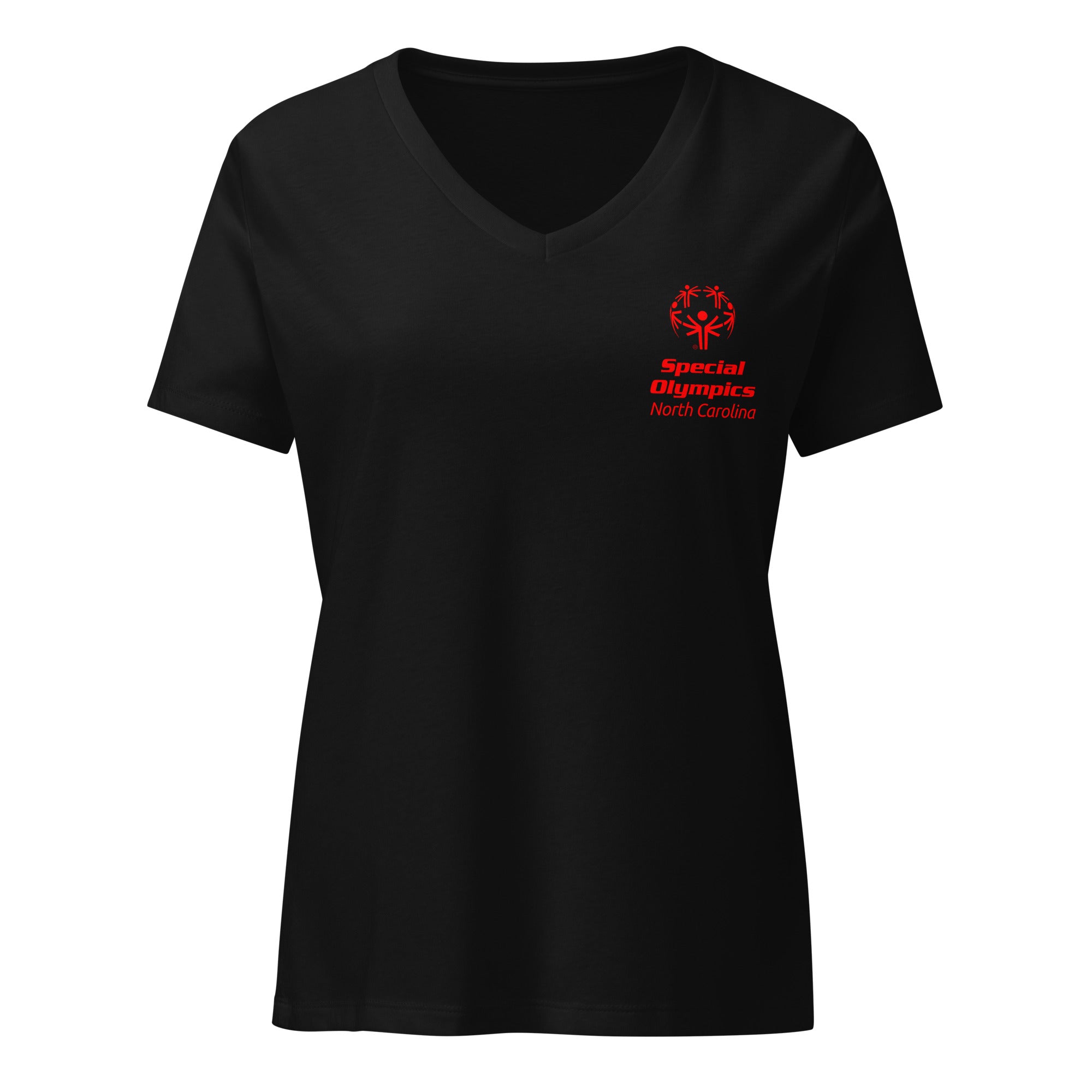 Olimpiadas Especiales Carolina del Norte Camiseta T de cuello en V para Mujeres (Global)