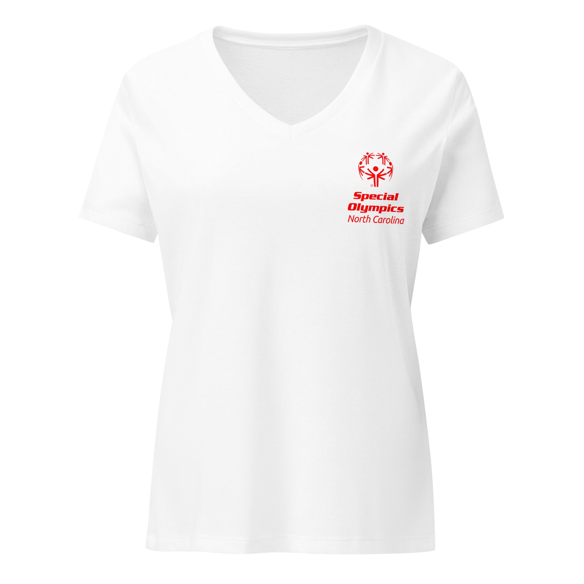 Olimpiadas Especiales Carolina del Norte Camiseta T de cuello en V para Mujeres (Global)